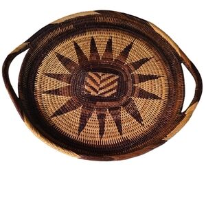 Vintage Hand Woven Papua New Guinea Tray Wall Hanging Basket 19.5"x16.5"x2.5"